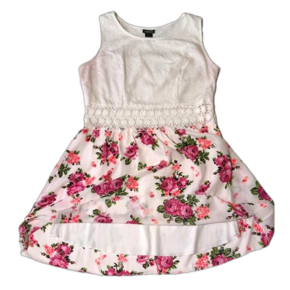RUE21 Creamy White Cut Out Lace Top w/Pink Floral Silky Bottom Sundress—Sz XL - Picture 11 of 16
